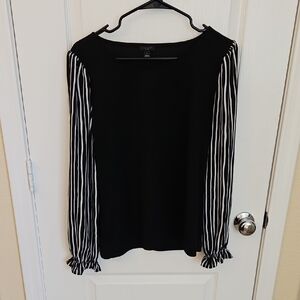 Ann Taylor Factory Black and White Striped Sleeve Top